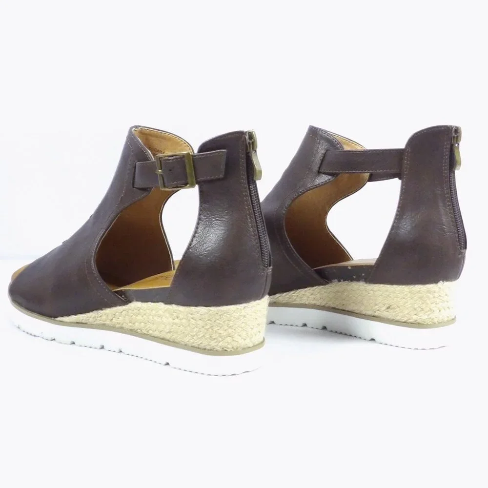 Corkys SUGAR CITY Espadrille Low Wedge Sandals Dark Brown NIB Open Toe Size 10 - Picture 7 of 15